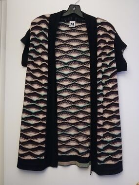 Missoni Black, Cream & Mint Wave Knit Short-Sleeve Cardigan